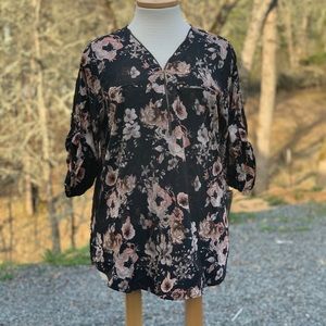 Floral print tunic with zipper neckline